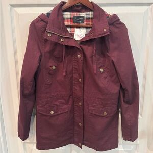 LOVE TREE Women Full Zip Utility Jacket Hooded Dark Red Women’s Size Medium